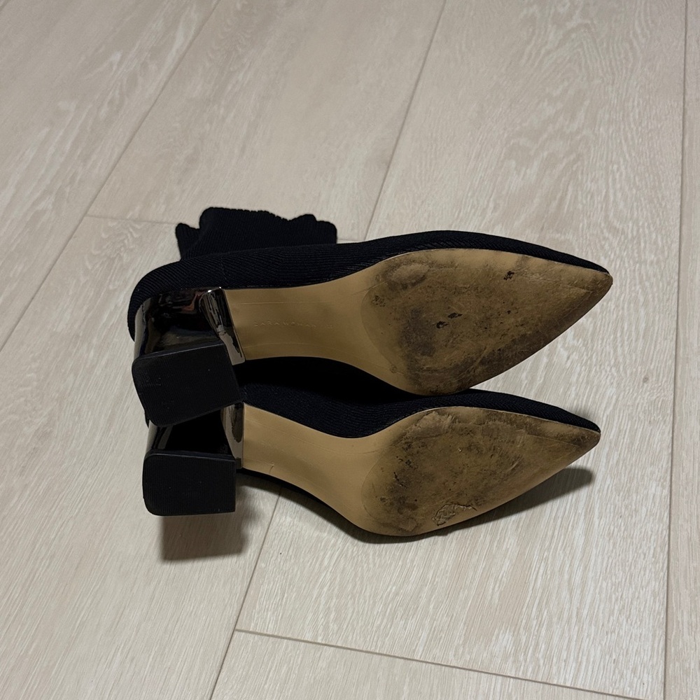 Zara Black Glove Knit Fabric Heeled Boots - Picture 10 of 11